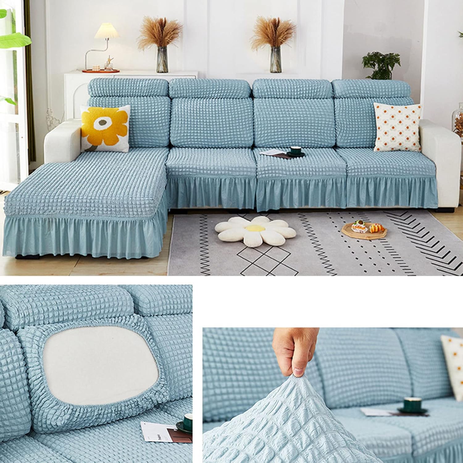 NEPHEW Stretch Couch Cushion Cover, L Shaped Seat Cushion