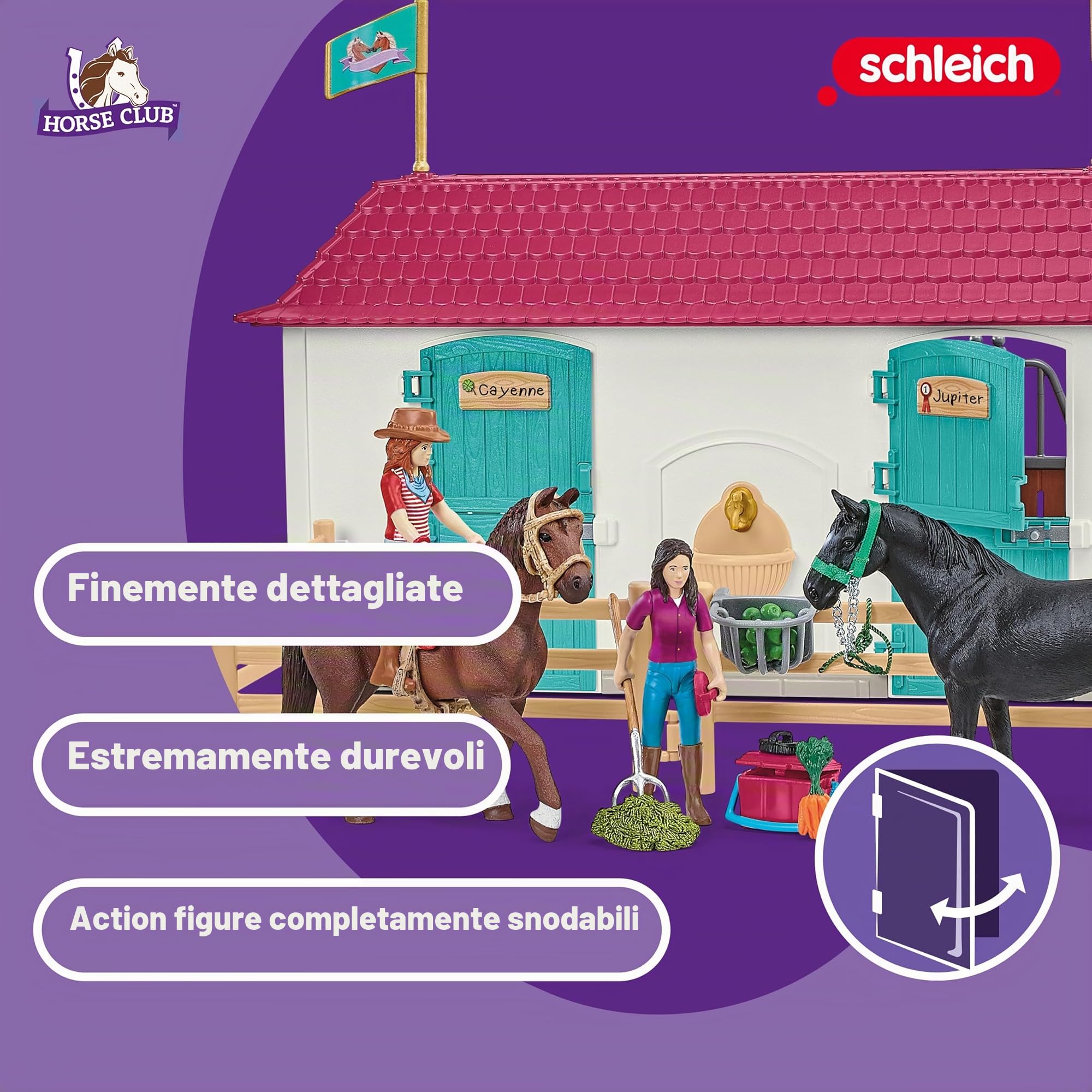 Schleich HORSE CLUB | Centro equestre Lakeside 42551 | dai 5 anni | Set con casetta per cavalli, 2 cavalli, Hannah, i suoi genitori e accessori, regalo per ragazze e ragazzi