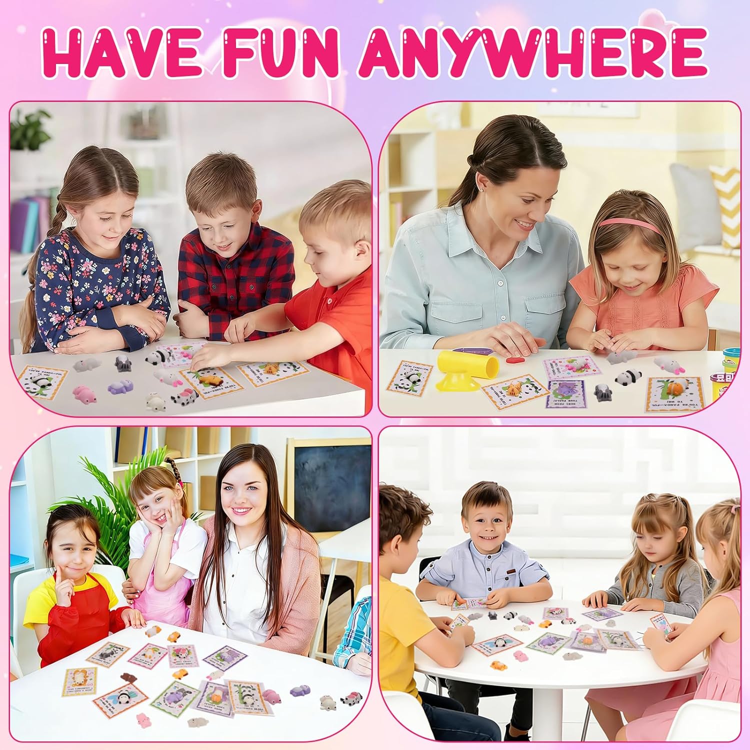 28 Pack Valentines Day Gifts for Kids School with Kawaii Mochi, Stress Relief Fidget Toys with Valentines Day Cards for Kids Classroom, Valentines for Kids Class Exchange Gifts School Party Favors