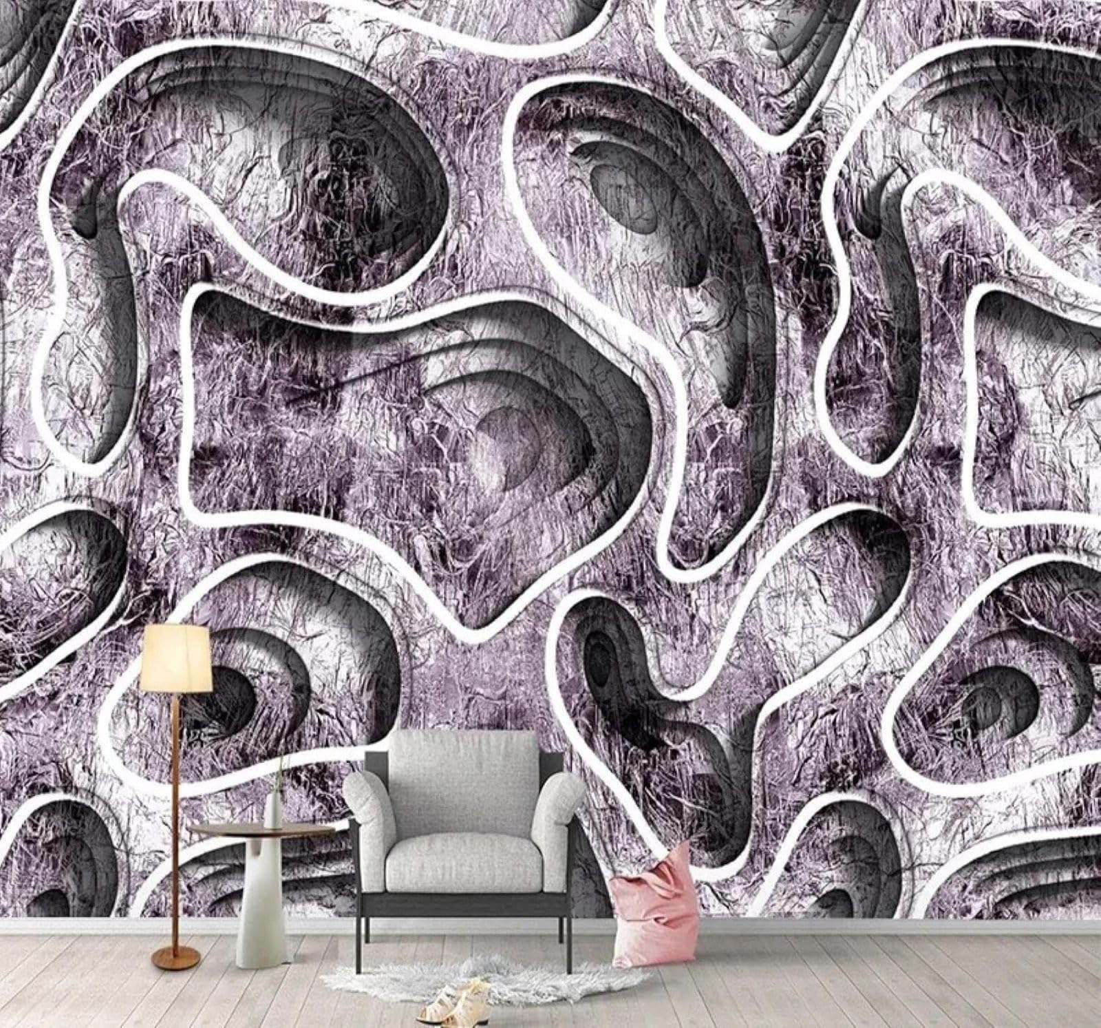 XLMING Abstract Purple Geometric Pattern Unique 3D Wallpaper Luxury Home Dining Decor Paste Sofa Living Room The Wall for Bedroom Mural-250cm×170cm