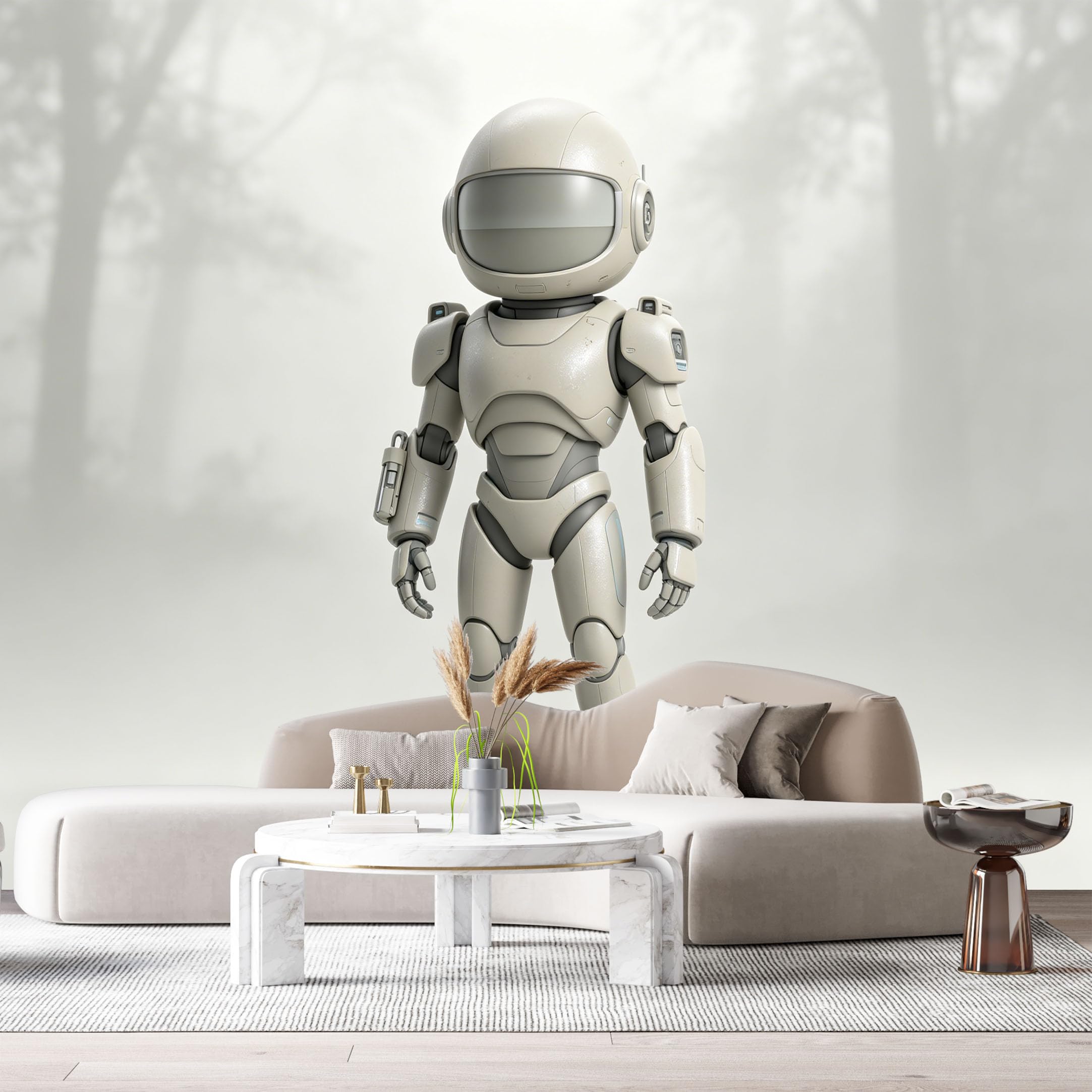 Custom Size Wall Mural Futuristic Humanoid Mech Robot Minimalist 3D Textured SciFi Style SelfAdhesive Art Prints Removable Large Wallpaper Esports Room Game Room Tenant Room Studio