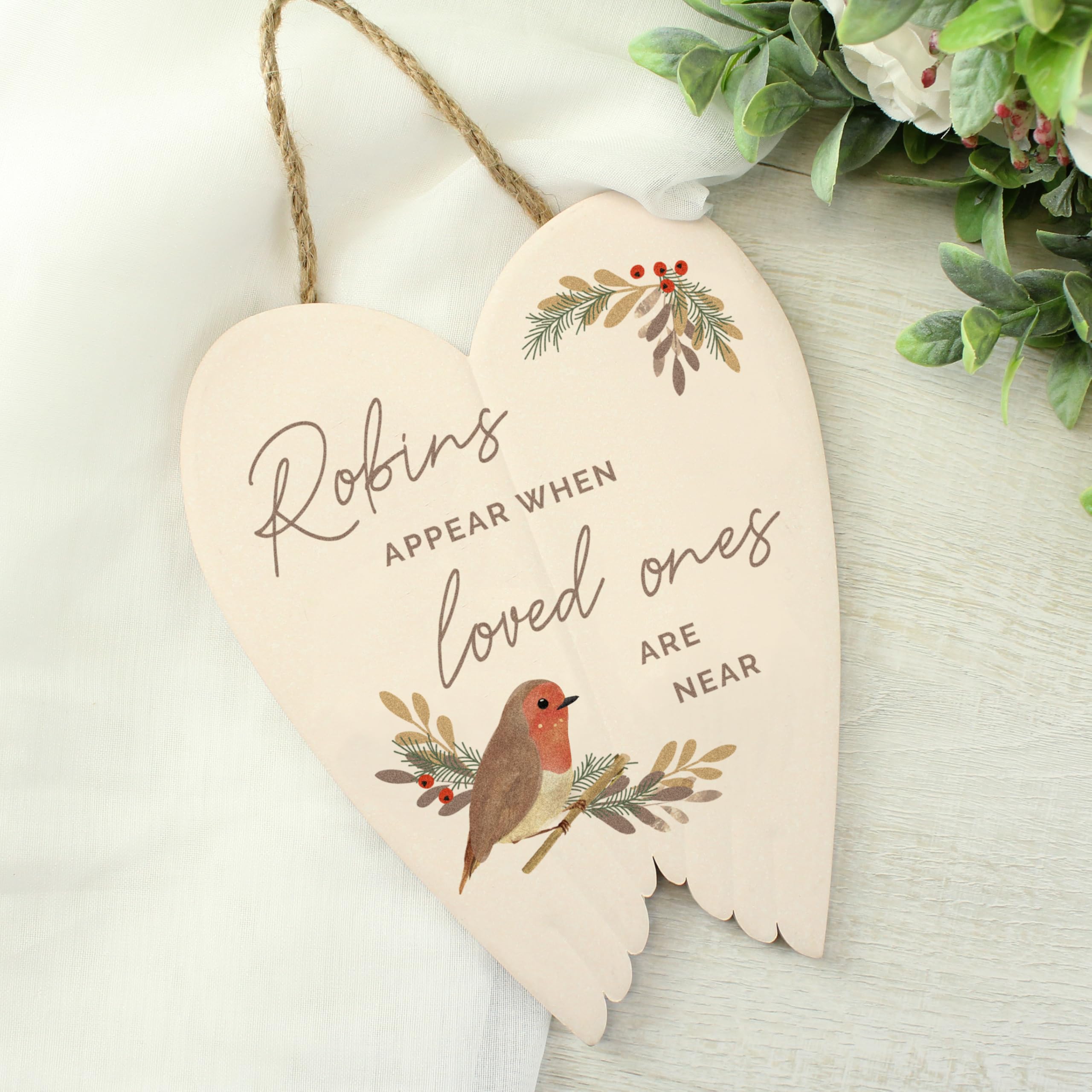 Robins Appear Memorial Ceramic Angel Wings Hanging Plaque