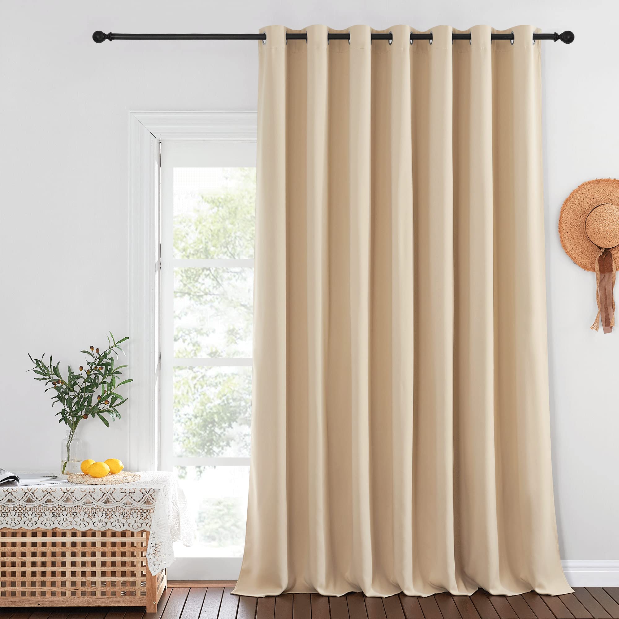 NICETOWN Room Darkening Extra Wide 102 inch Curtain, Grommet Thermal Curtain Voice Reducing Window Treatment for Sliding Glass Door/Bedroom, Biscotti