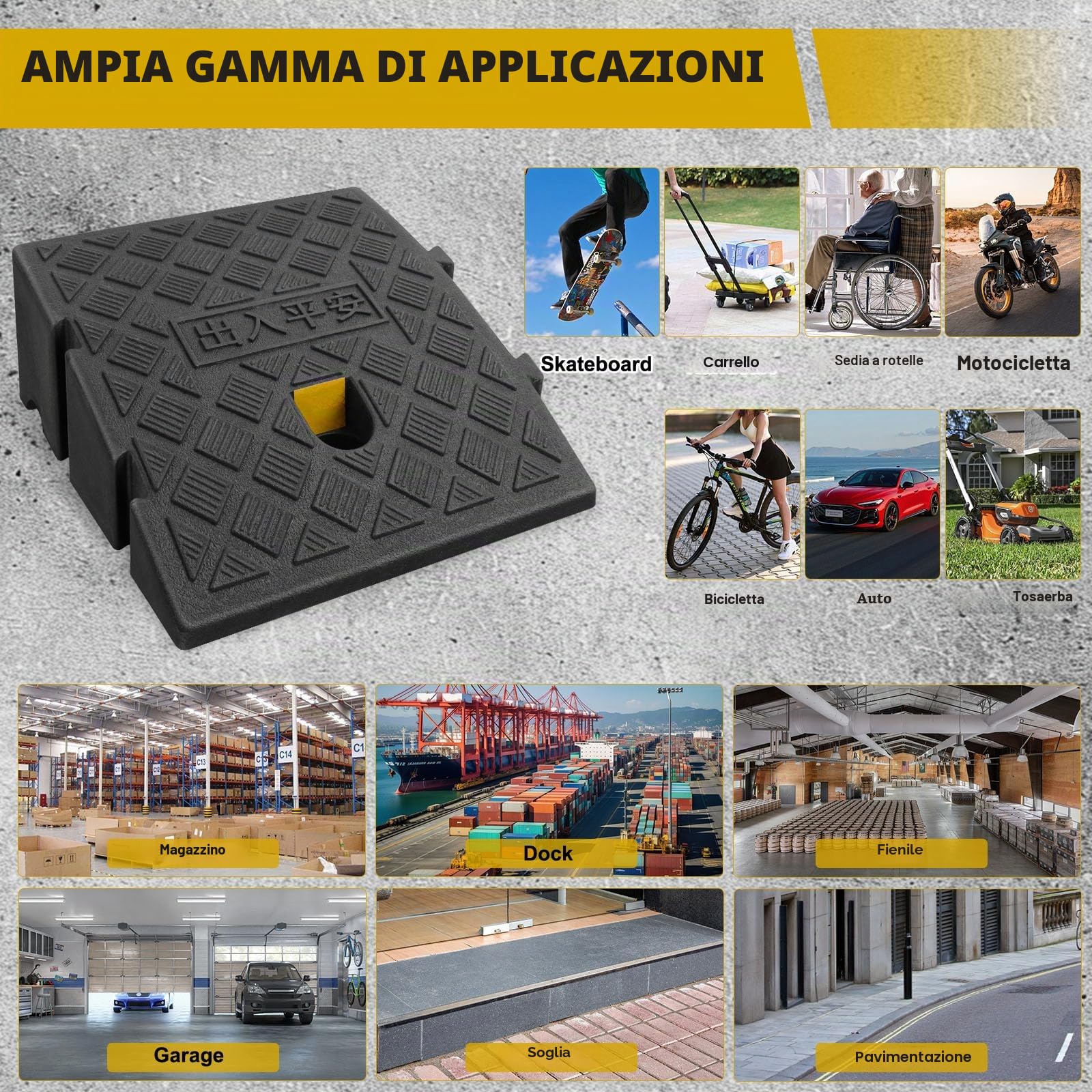 Rampa marciapiede in plastica 2 pezzi rampa per scalino sedie a rotelle scooter moto (Nero, 25×27×13cm)