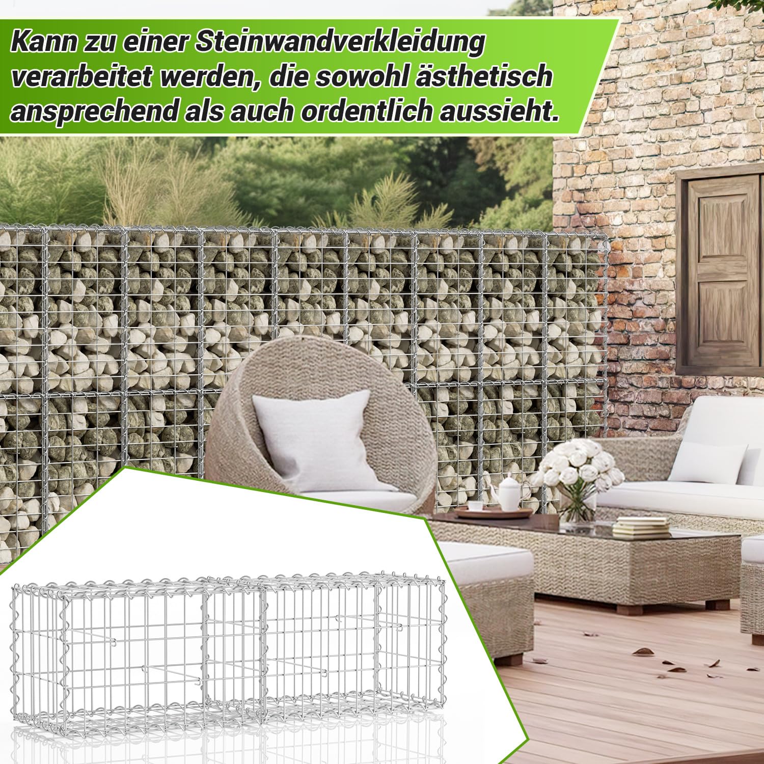 Lot de 4 gabions 100 x 30 x 30 cm, paniers gabions en acier galvanisé, épaisseur de fil 4 mm, largeur de maille 5 x 10 cm, gabion pour clôture et jardin, convient pour les pierres de 6 à