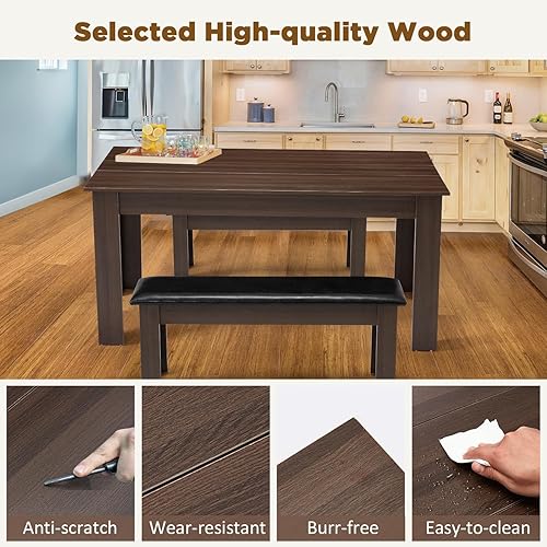 Miniatura 6 de AVAWING Mesa de cocina de madera para 4, mesa de comedor para 6-8 personas, mesas rectangulares grandes de granja, escritorio de madera con patas en