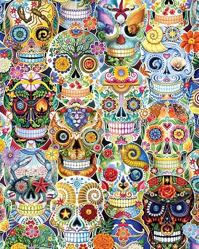 Day of the Dead (Sugar Skulls) - Rompecabezas de 1000 piezas, rompecabezas de 30 x 24 pulgadas para adultos con piezas grandes y de forma aleatoria,