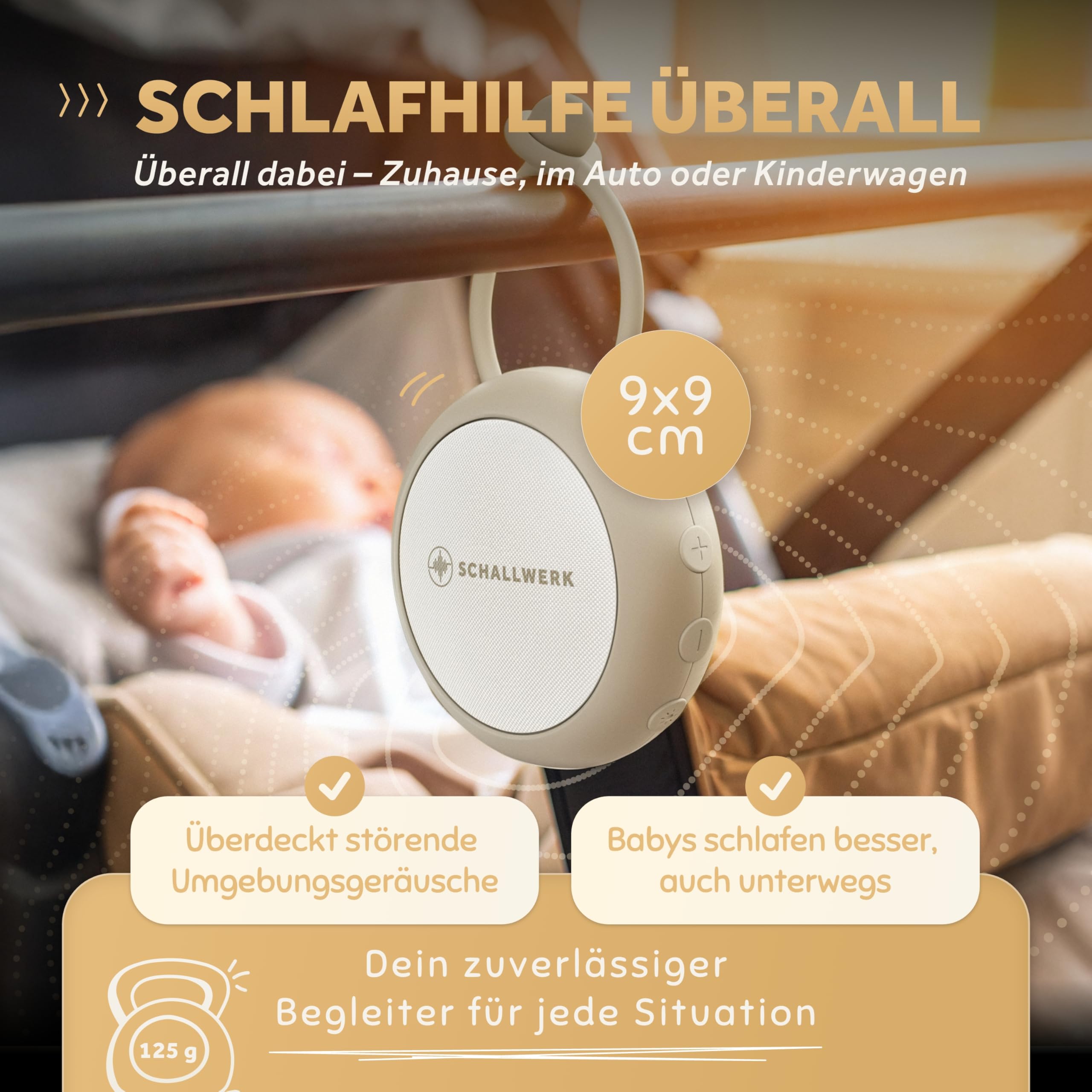Schallwerk® White Noise Machine Baby – Einschlafhilfe für Babys & Erwachsene mit weißem Rauschen, Naturgeräuschen & Mehr – Geräuschebox mit Nachtlicht & Timer – Tragbar & leise