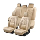 Coverado Car Seat Covers Full Set&comma; Automotive Front and Rear Seat Covers with Backrest&comma; Nappa Leather Car Seat Protectors Waterproof&comma; Universal for Most Vehicles&comma;Beige