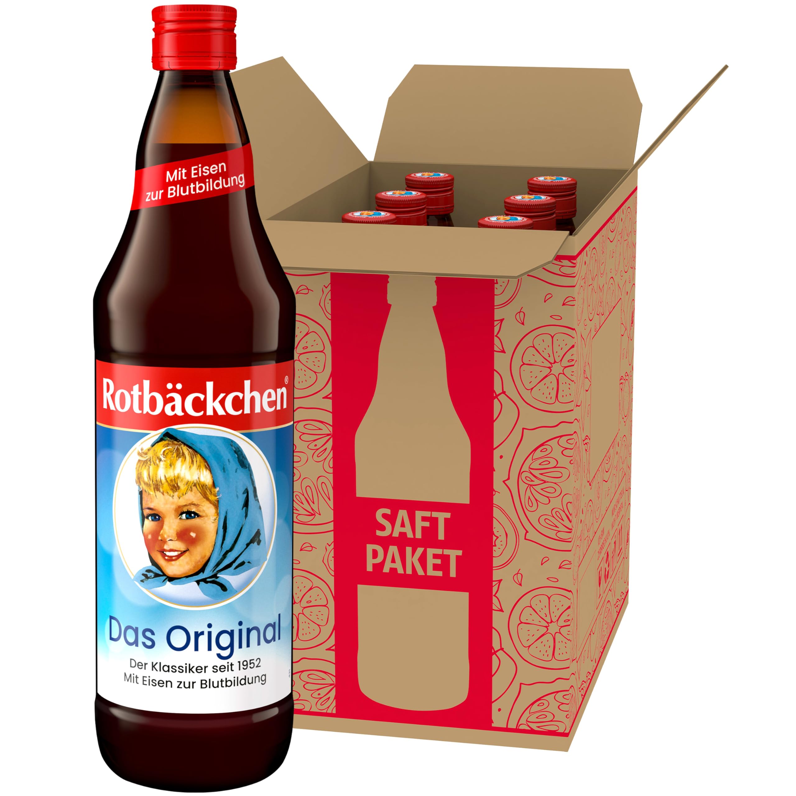 ROTBÄCKCHEN Das Original 6er Pack (6 x 700 ml). Saft aus 99 % Mehrfruchtsaft, 1 % Honig und Eisen