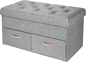 SortWise 33 Inches Folding Storage Ottoman with Two Drawer, Storage Chest Foot Rest Stool (Grey, 33"x16.5"x16.5")