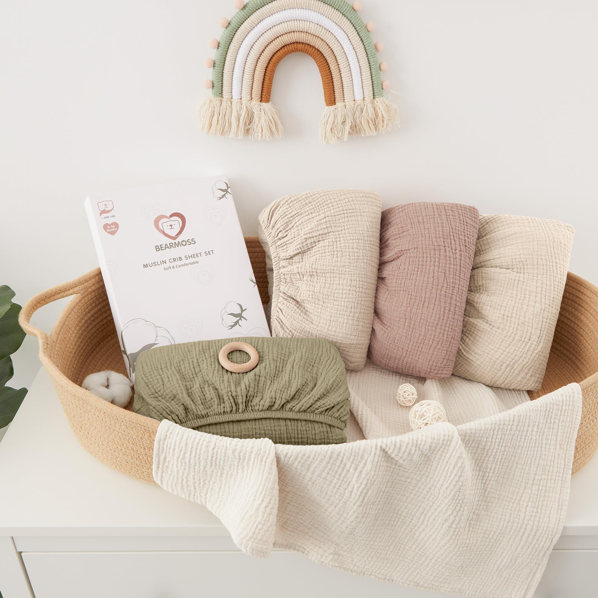 Bearmoss Sábana de Muselina, 100% Algodón, para Colchón Estándar de Cuna y Colchón de Cama Infantil, 60 x 120 cm/70 x 140 cm,Sabana Bajera Cuna Ajustables para Cama Auxiliar (Beige, 70x140)