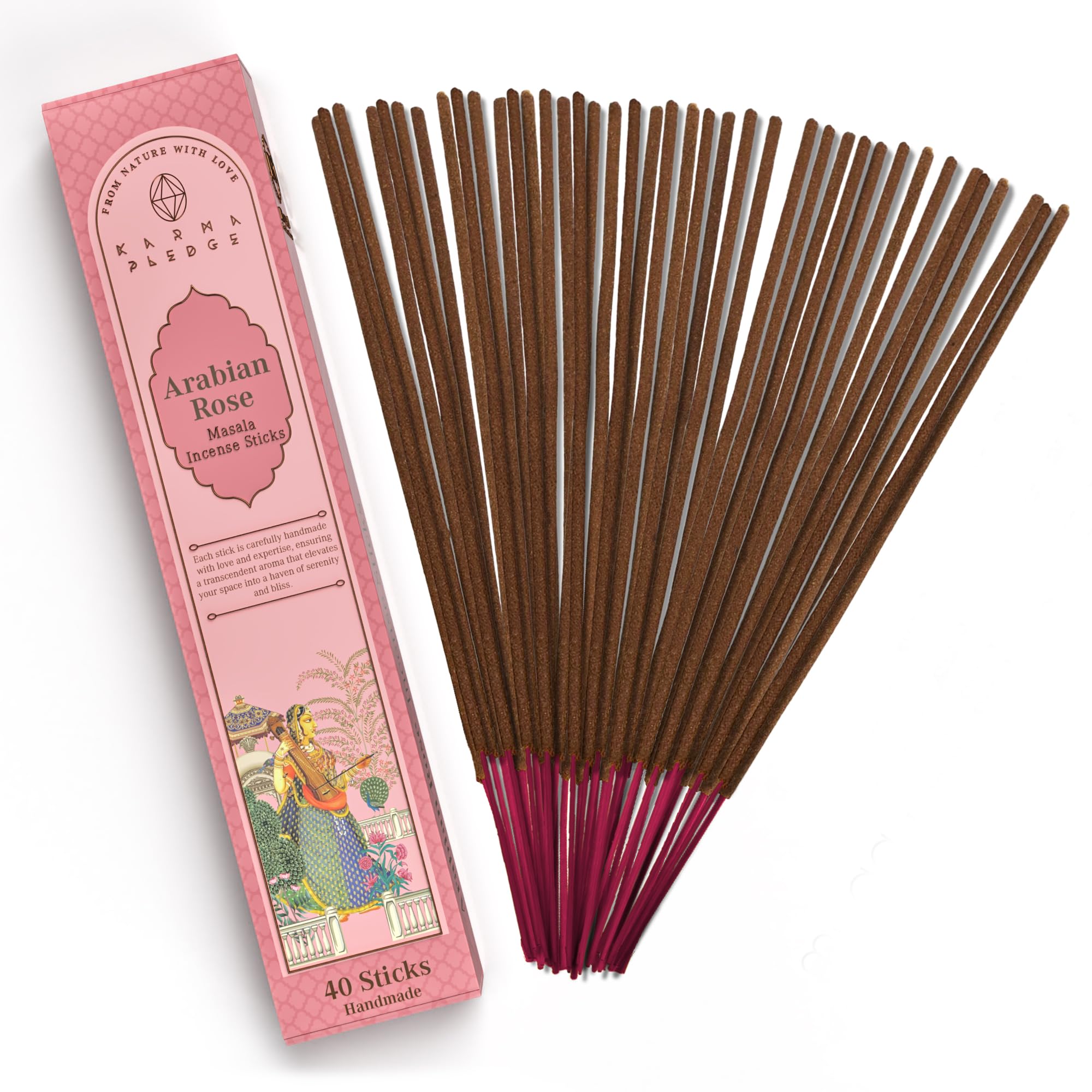 Rose Arabic Masala Incense Sticks, Organic Hand Rolled Incense, Natural Herbs & Aromatic Ingredients, Contain 40 Sticks Inside, Burn Time 45-60 Min, Spiritual Gifts, Incense by Karma Pledge