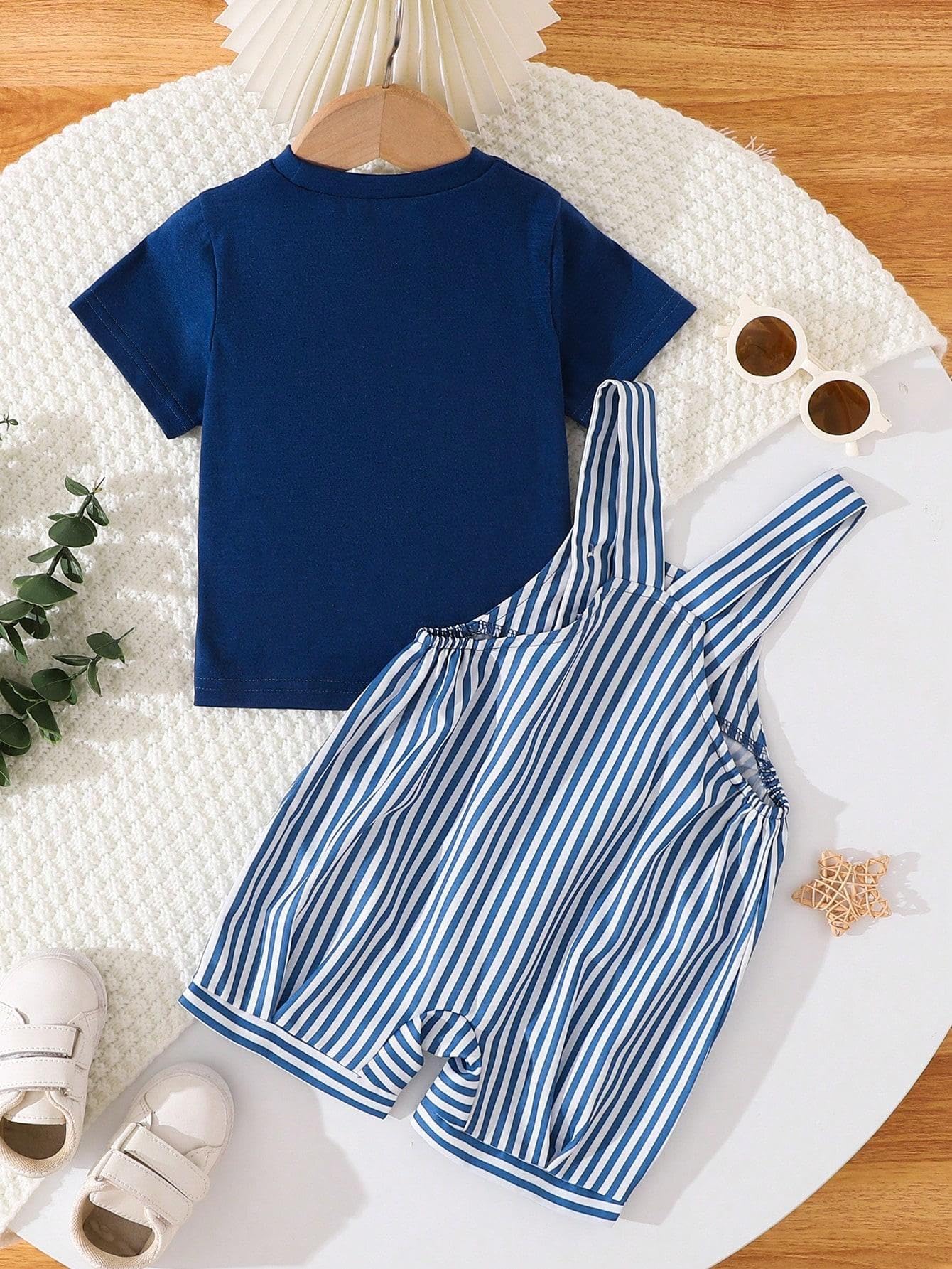 Mameluco de 2 piezas para niños pequeños con bolsillo a rayas con camiseta, color azul — view 4
