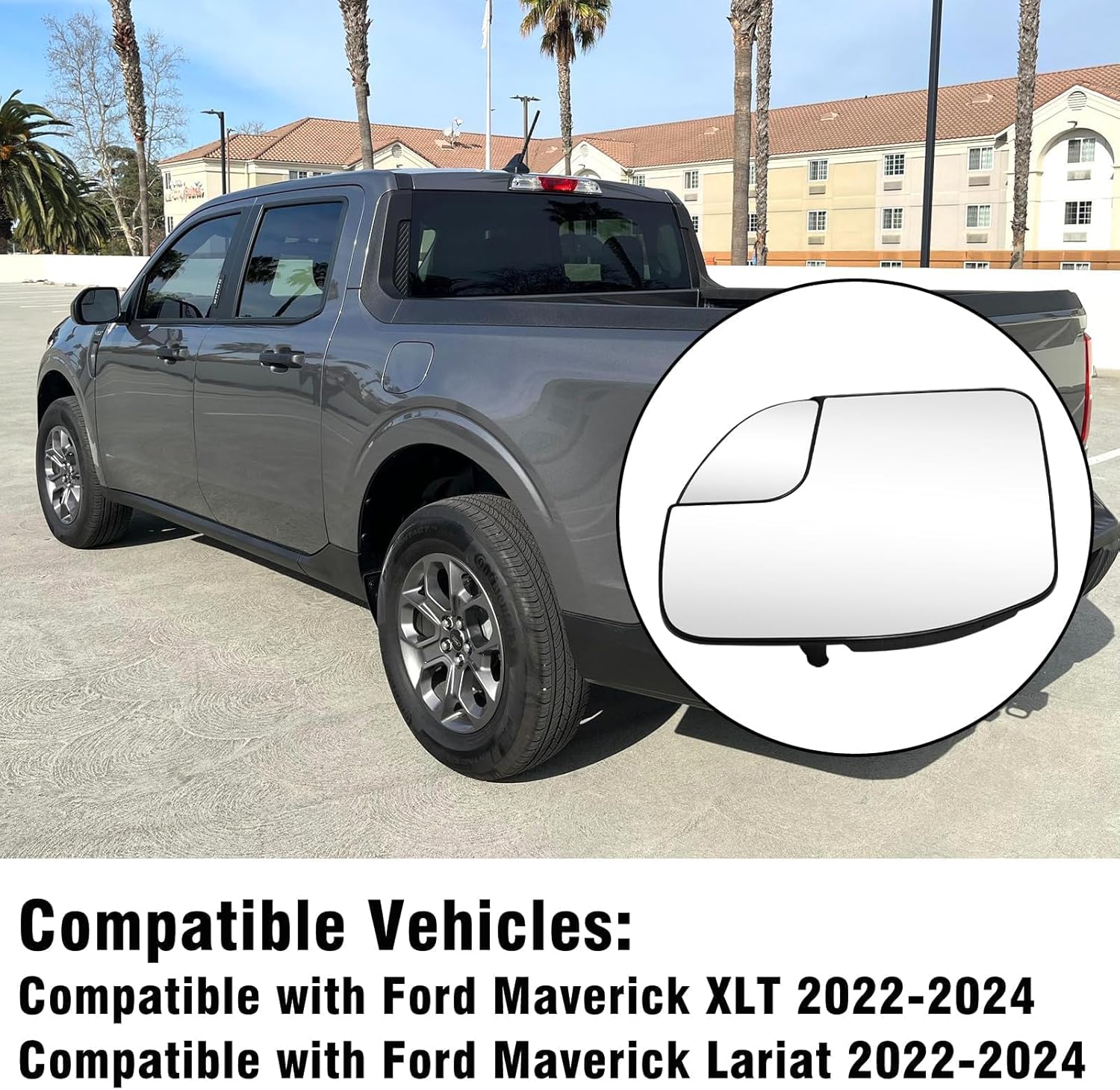 Power Heated Mirror Glass Compatible with Ford Maverick 2022 2023 2024, Left Driver Side Exterior Mirror Glass Lens Replacement for Maverick XLT/Lariat with Heating Function, Left Side
