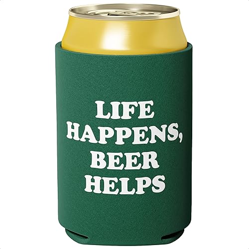 Divertido soporte plegable de neopreno para bebidas, 1 pieza, fundas para bebidas con cita mordaza, Life Happens, Beer Helps. Enfriador de bebidas