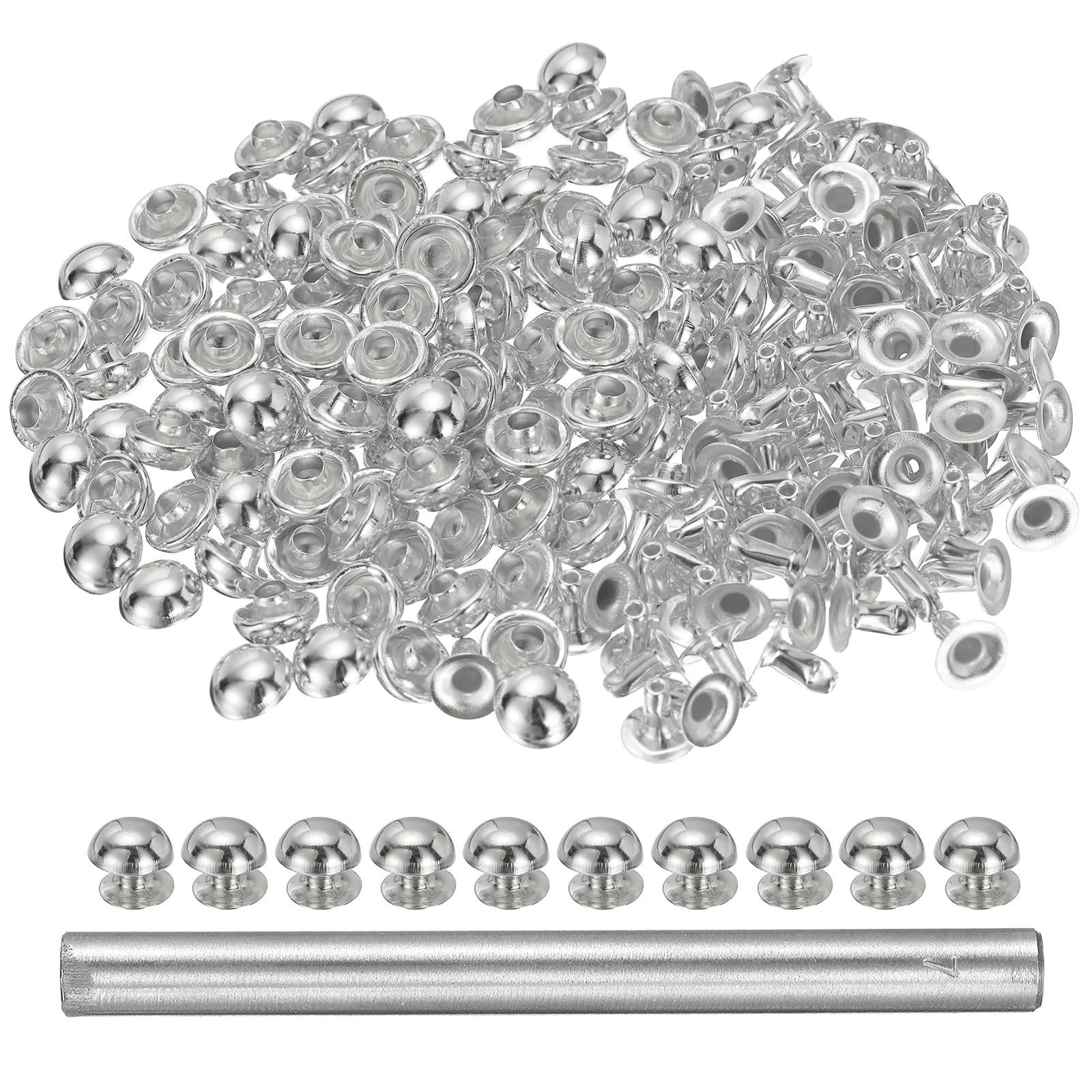 sourcing map 100pcs Round Dome Leather Rivets 7mm Leather Rivets Rapid Punk Spikes Leathercraft Decoration with Hole Punch for Rock Nailheads Clothing Belts Bags Shoes, Silver