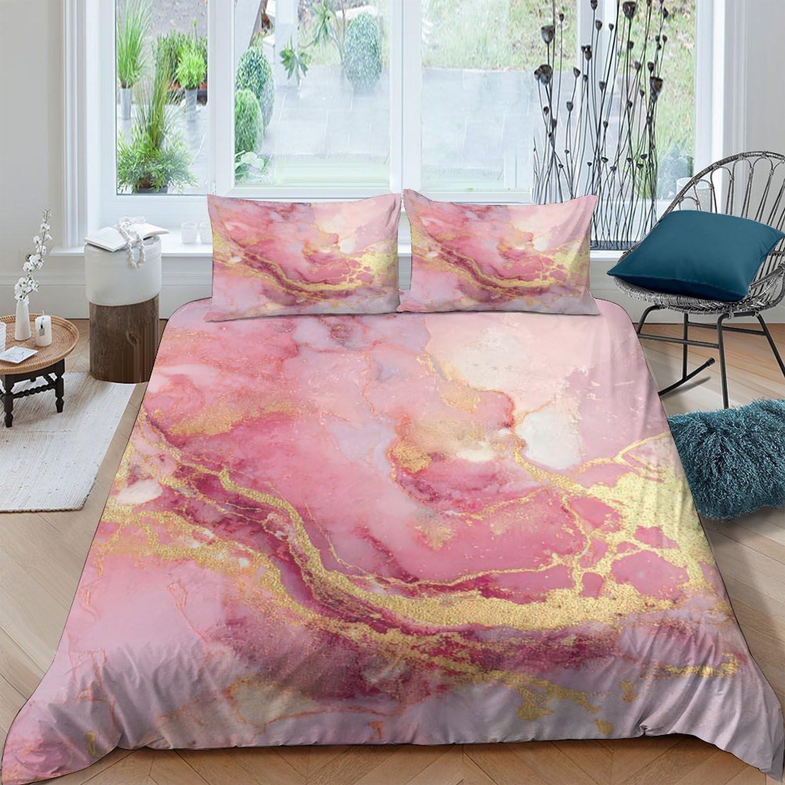 3D Printed Marble Quilt Cover, Microfiber Duvet Cover Hidden Zipper for