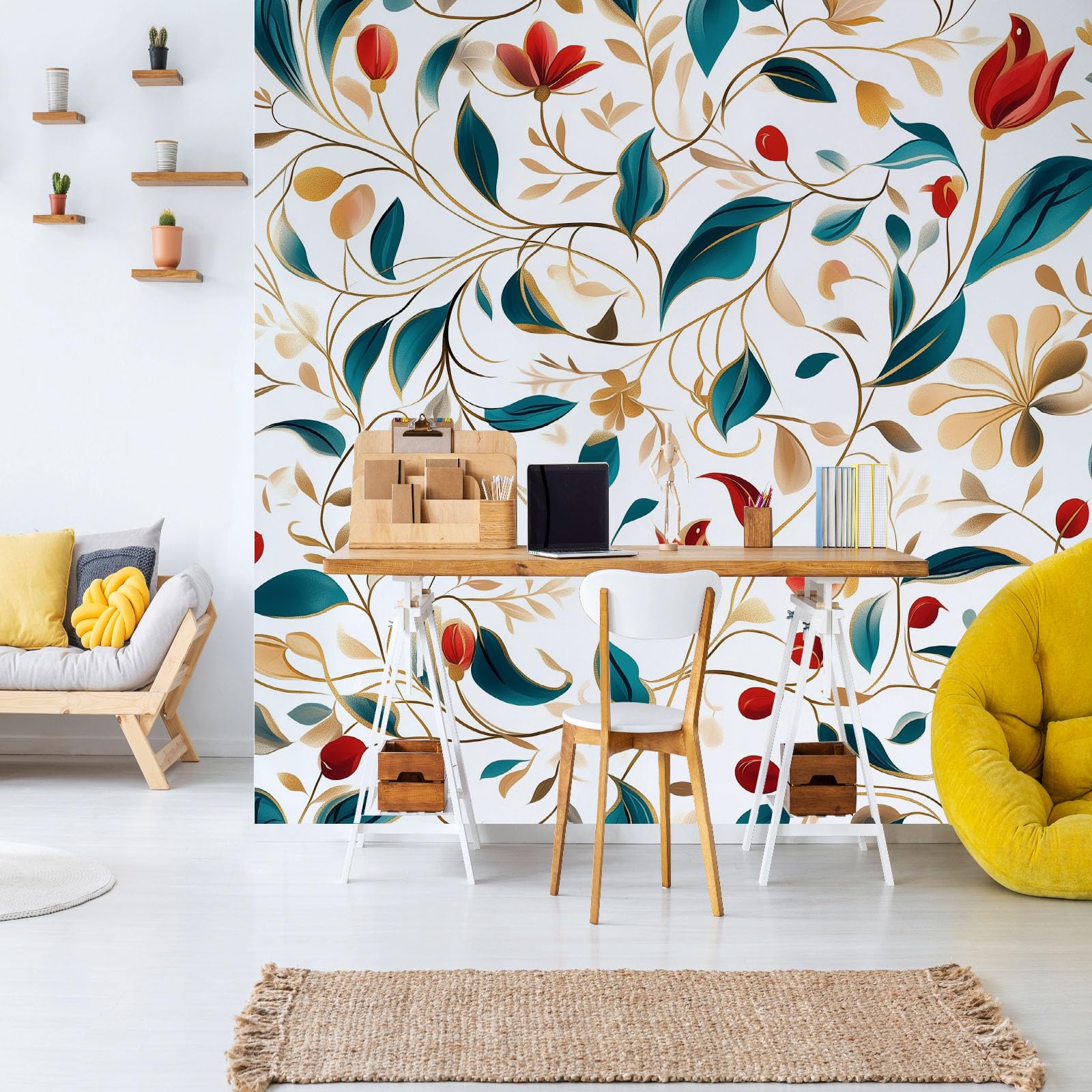 Papier peint 3D intissé feuille botanique grand format pour mur haut de gamme