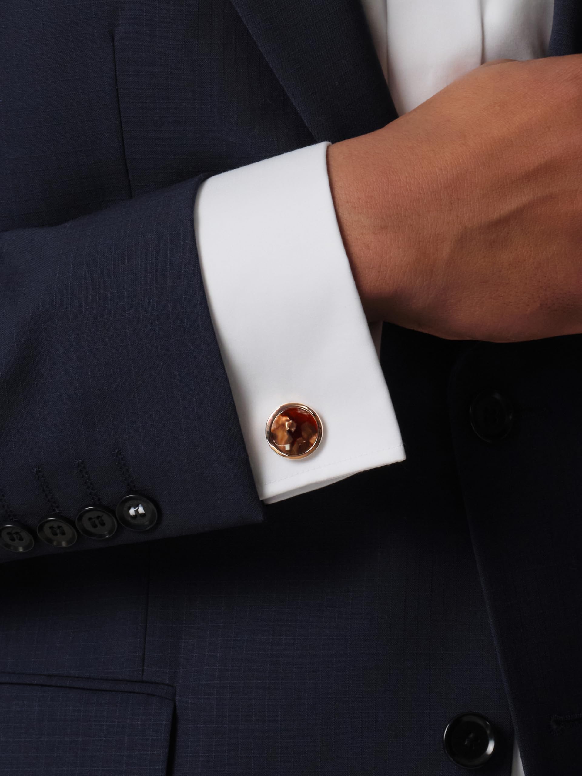 DAVIDOFF VENICE Manschettenknöpfe – rhodinierte, runde Manschettenknöpfe aus Messing – stilvolle Herren Accessoires mit Zelluloid-Einsatz