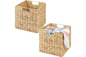 mDesign Woven Hyacinth Durable Closet Storage Organizer Basket Bin - for Cube...