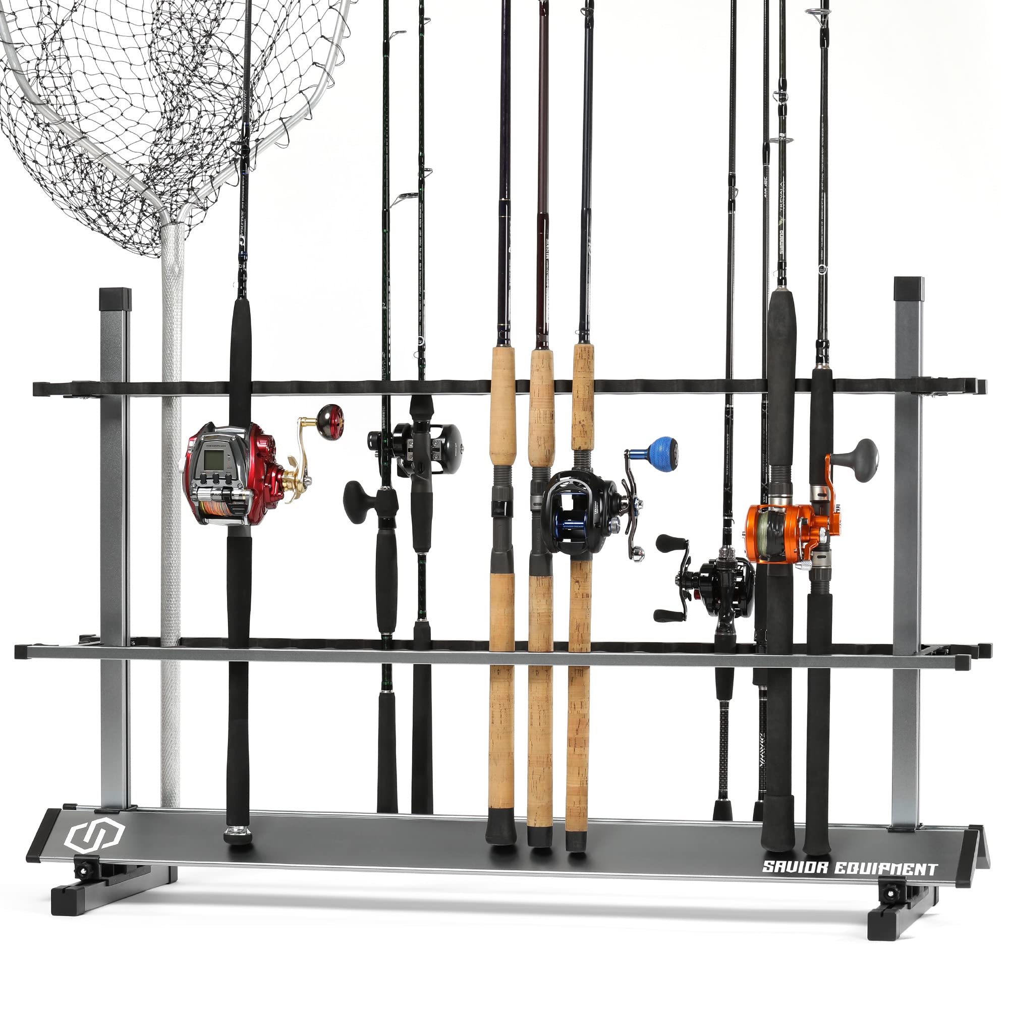 Fishing Rod Rack Holder Organizer, 24-48 Slots to Hold Fresh Salt Water Spinning Rods & Reel Combo, Lightweight Aluminum Vertical Fish Pole Garage Storage Ground Display Stand
