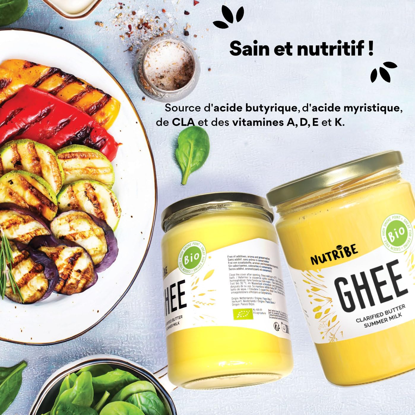 Nutribe Ghee 500g | Beurre clarifié Bio | Nourries à l'herbe | Idéal pour cuire, café bulletproof