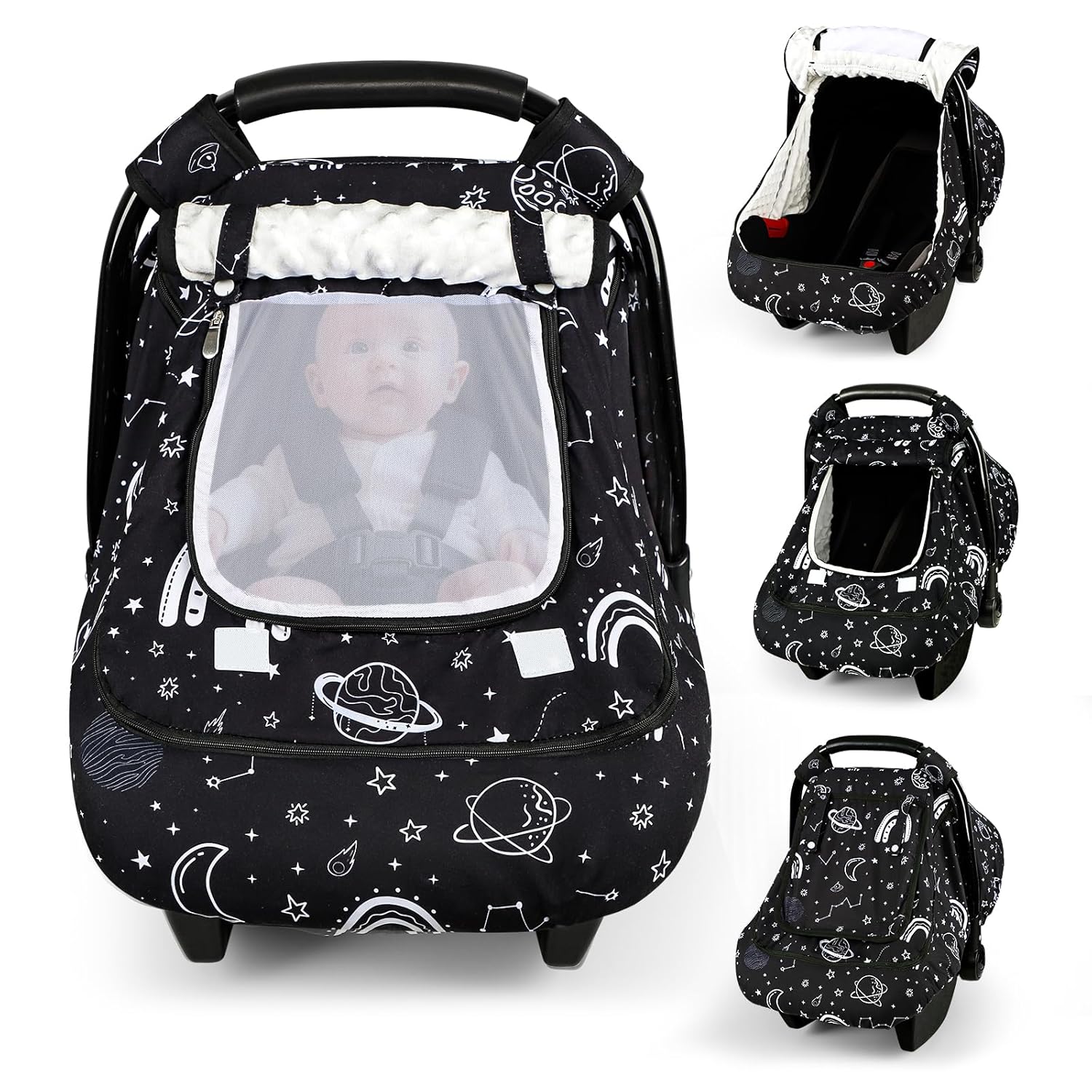 Winter Car Seat Cover Baby with Sunshade & Dual Zipper Windows – Minky Bubble Lined Windproof Soft Shell, Warm Newborn Car Seat Canopy Covers, Elastic Bottom for Stroller & Infant Car Seat, Space Winter Car Seat Cover Baby with Sunshade & Dual Zipper Windows – Minky Bubble Lined Windproof Soft Shell, Warm Newborn Car Seat Canopy Covers, Elastic Bottom for Stroller & Infant Car Seat, Space