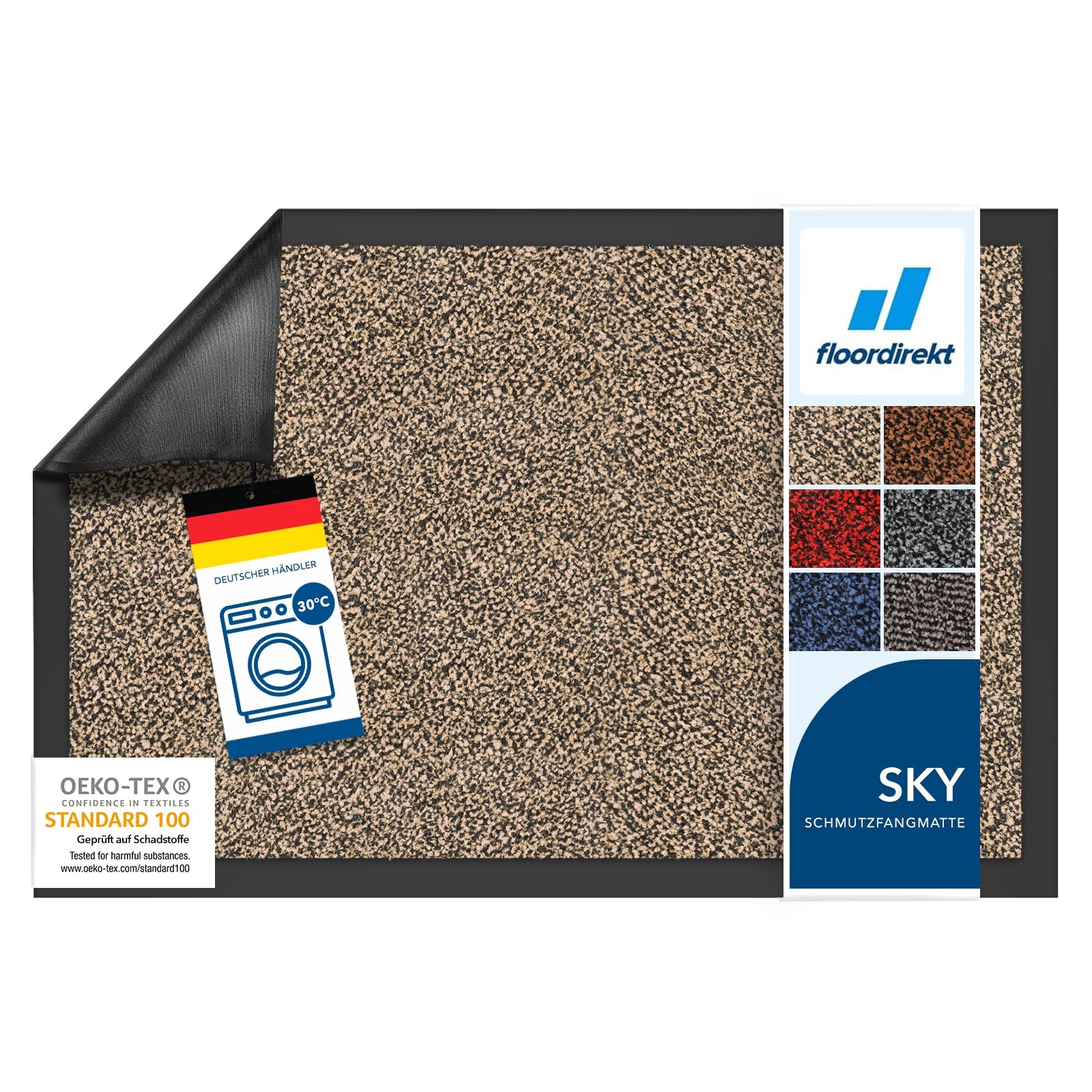 Floordirekt Schmutzfangmatte Rhine - waschbare & leistungsstarke Fußmatte - Sauberlaufmatte mit Rutschfester Rückseite - Türmatte für den Eingangsbereich (Ocker-Schwarz (meliert), 90 cm x 300 cm)