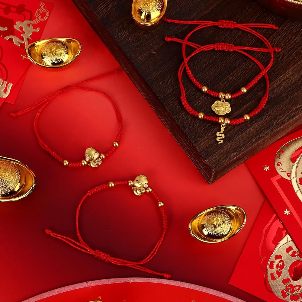 ❤限定復刻!DeerDeer父謹製2025年Bracelet❤✨️ Youdaju 4 Pcs Chinese New Year of Snake 2025 New Year Red