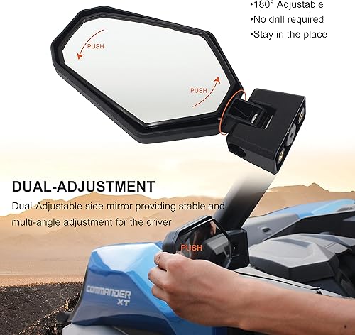 Miniatura 4 de Espejos laterales plegables ajustables compatibles con accesorios Can-Am Maverick Trail Sport Commander 2018-2022 (2 piezas 715003639)