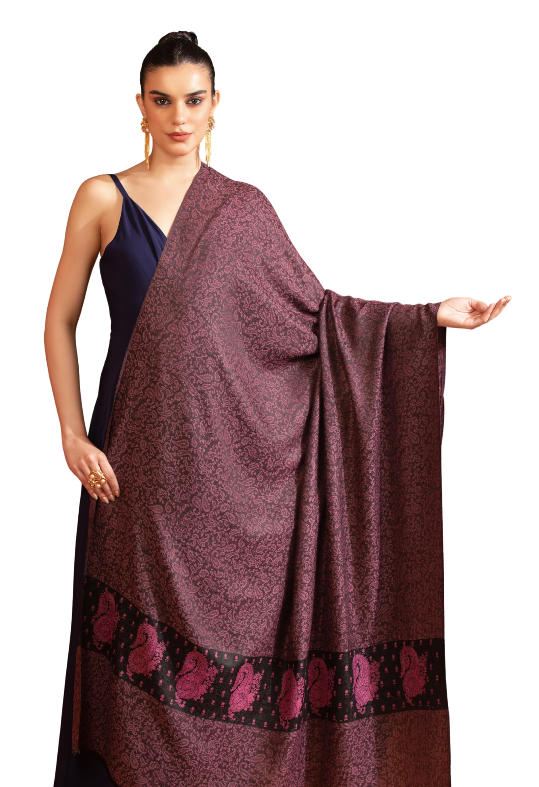 Extra Fine Wool Shawl, Tone On Tone Palla Embroidery Design-image-10