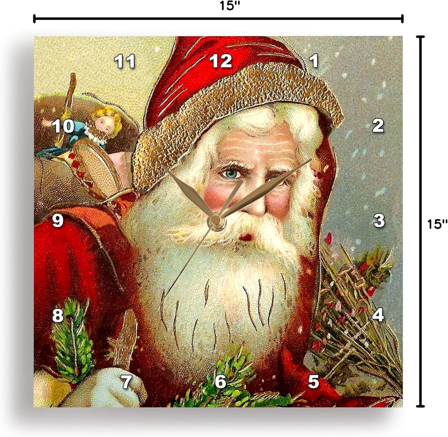 3dRose DPP_171463_3 Vintage Santa Claus with Sack Full of Toys Wall Clock, 15 by 15-Inch