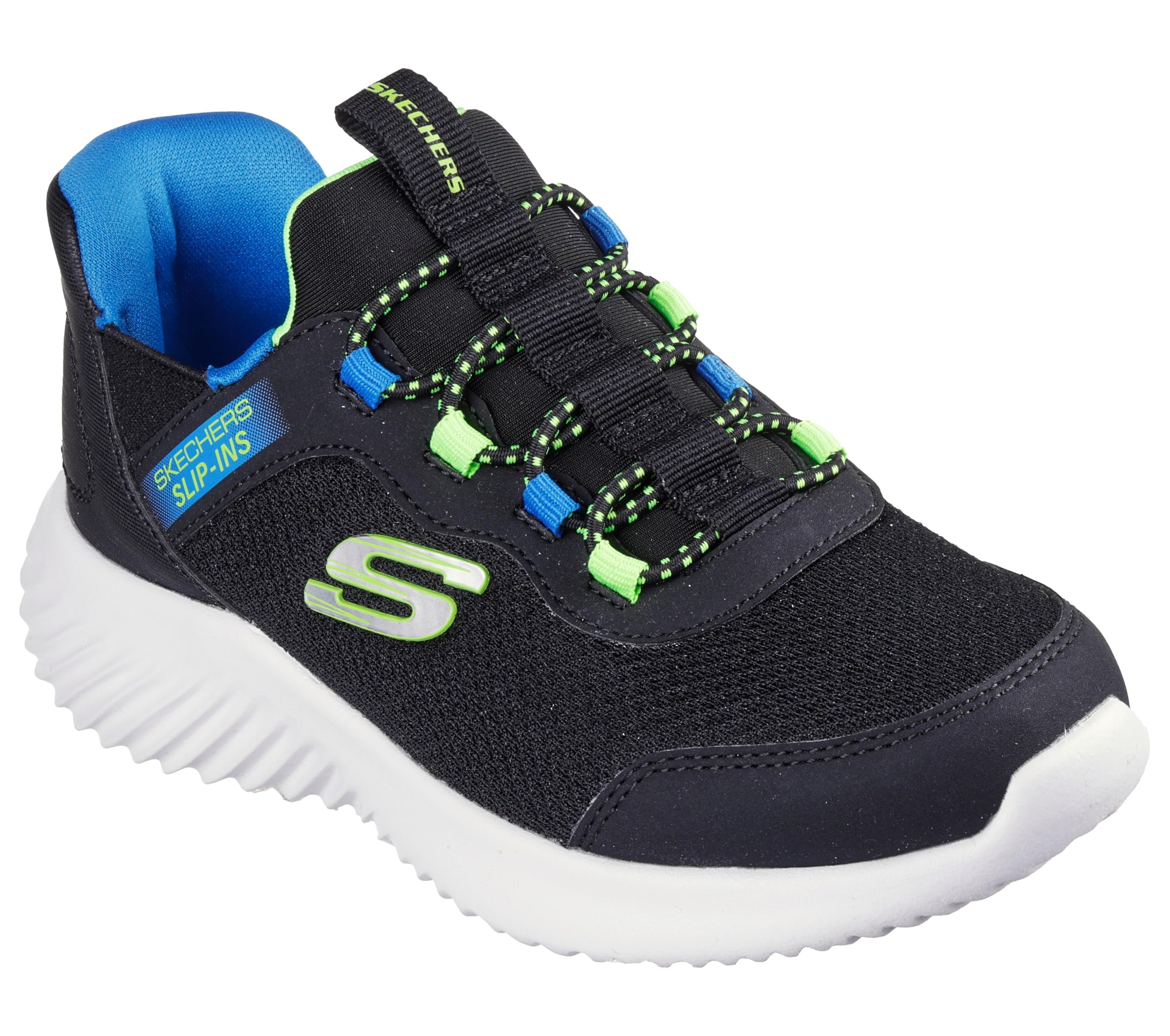 Skechers Boy's Bounder Brisk-Burst Sneaker, Black Synthetic/Textile/Blue & Black Trim, 10 UK Child