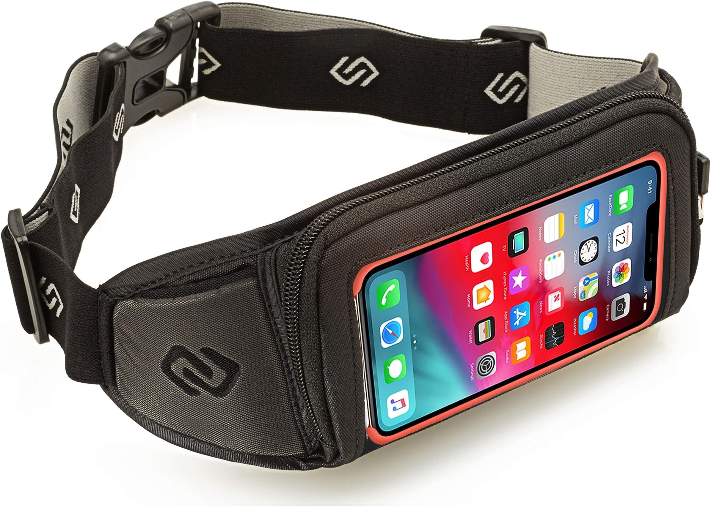 Sporteer Kinetic K1 No-Bounce Running Belt - Fits Large Phones up to 6.8" Screen (iPhone 17/16/15 Pro Max, Galaxy S26/S25 Ultra, Pixel 10 Pro XL) - Touch Screen Access - Universal Workout Waist Pack