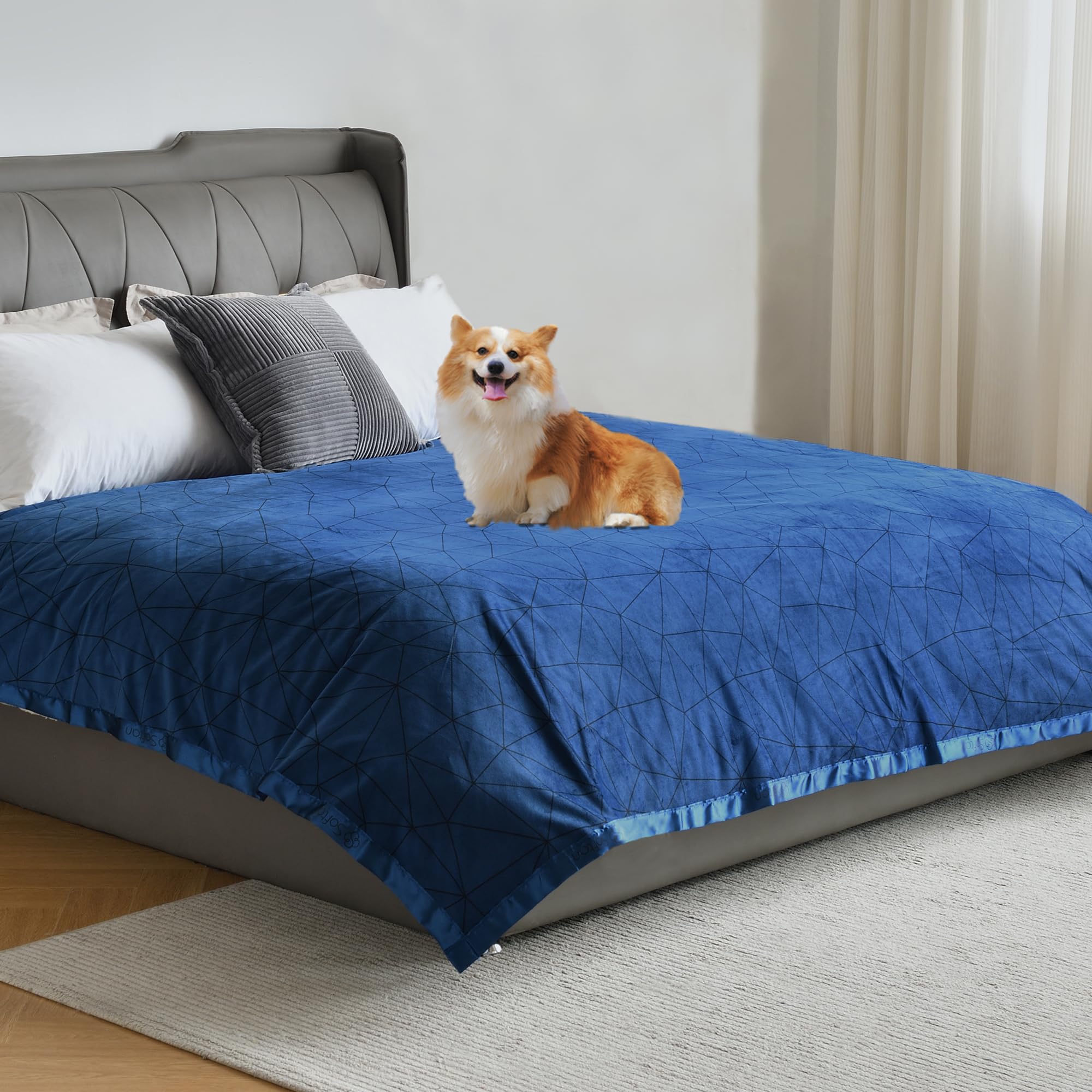 softan Waterproof Blanket Cover 90"x90" for Baby, Adults, Dogs, Cats or Any Pets, 3 Layer Protector and 100% Leak Proof Blanket for Bed, Sofa and Other Furniture, Easy to Clean, Navy & Light Grey