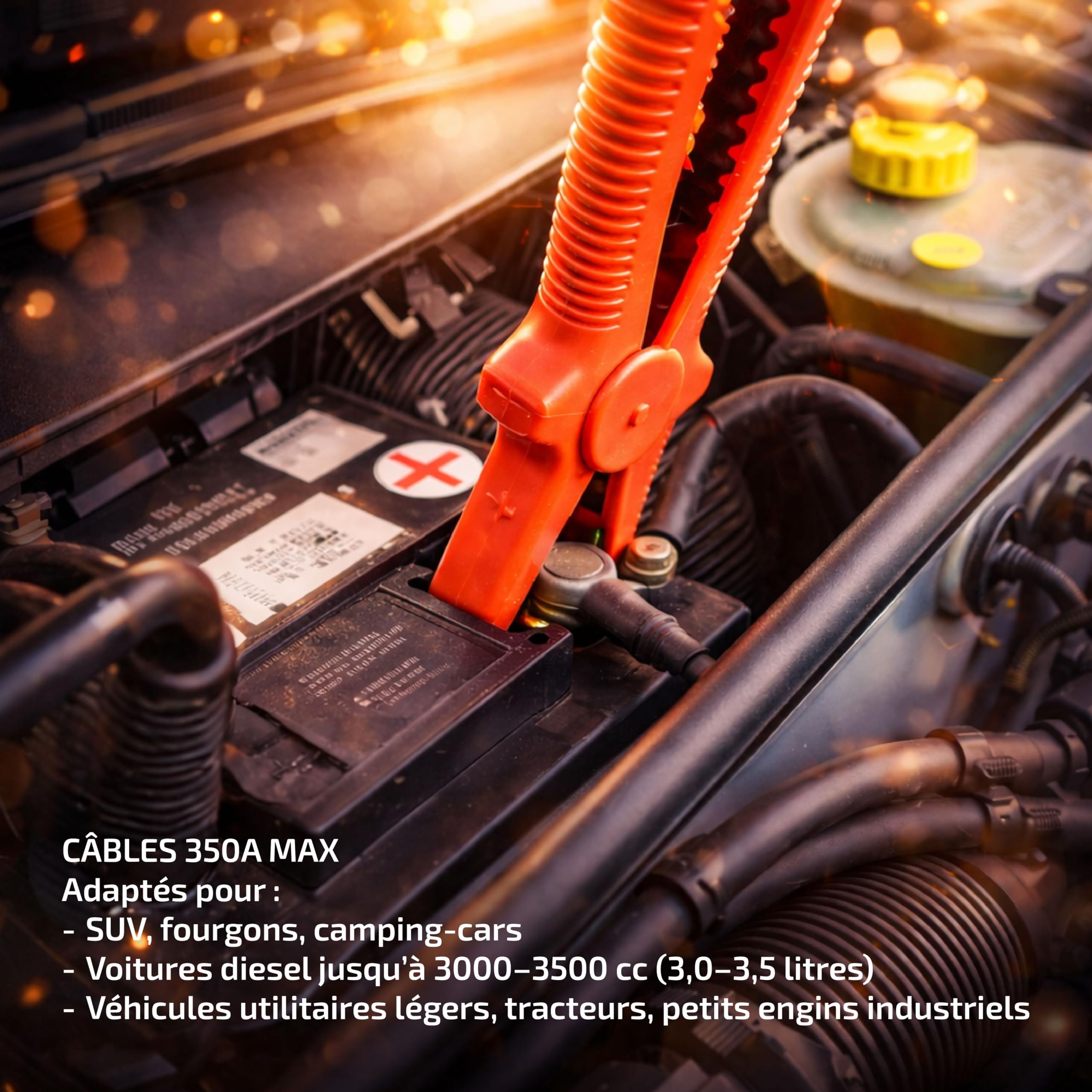 Câbles de Démarrage 350A 3,5 m Cuivre Gainé Pinces Isolées – Essence 5000cc Diesel 3200cc Sac Rangement Inclus