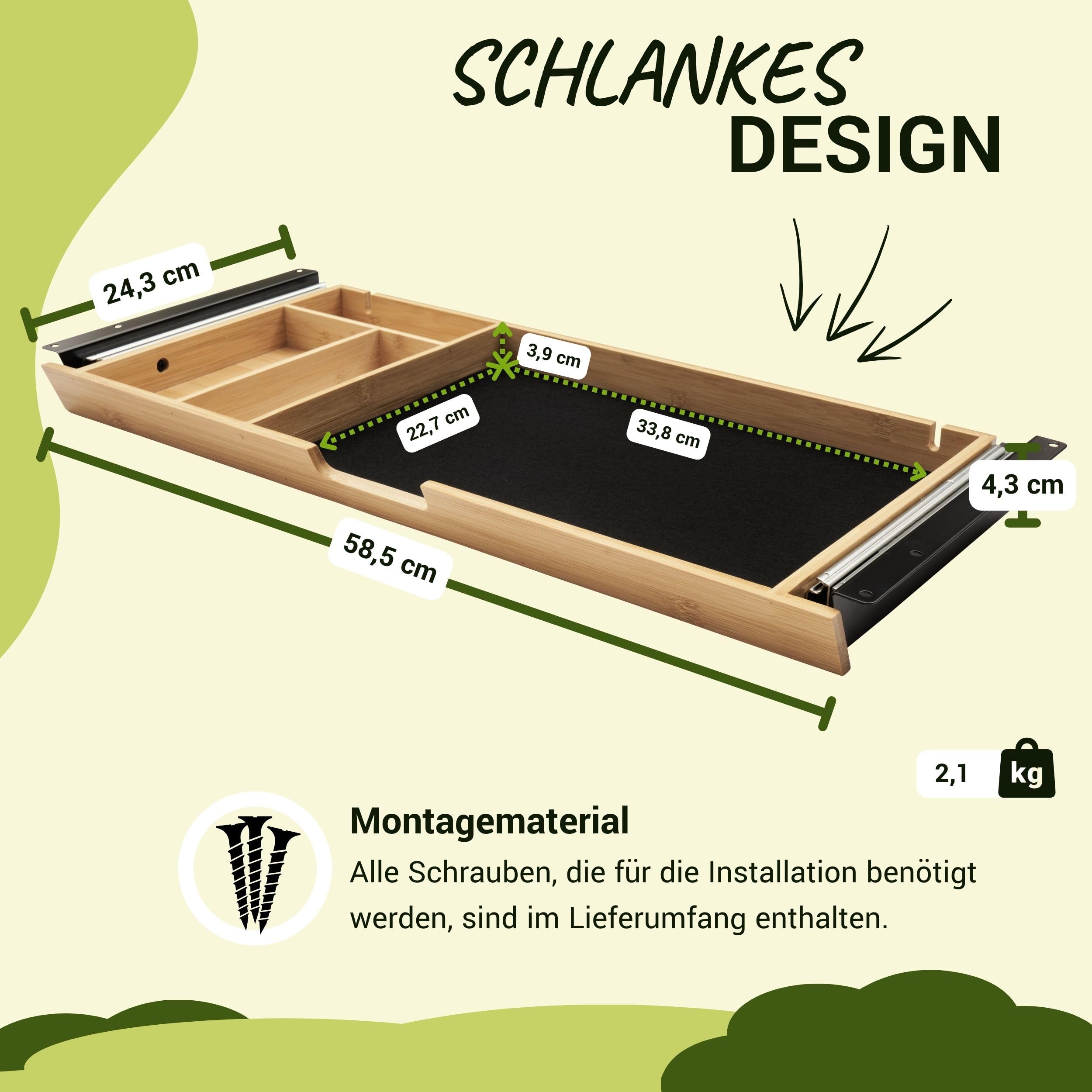 bümö Schreibtisch Organizer Schublade aus Bambus - große Unterbau Ablage für Stifte, Smartphones & Co. - einfach unter dem Tisch montierbar, Premium Schreibtisch Zubehör