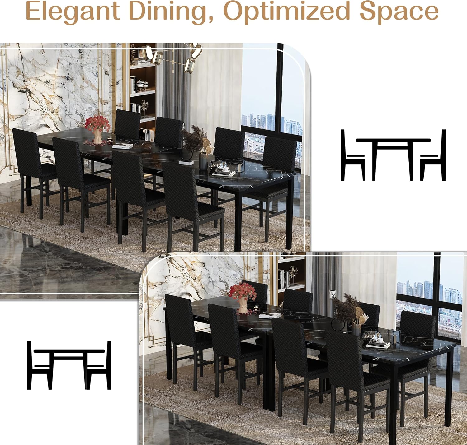 Recaceik Dining Table Set for 4, Kitchen Table and Chairs Set of 4 Modern Faux Marble Dinner Tabletop with Upholstered PU Leather Chairs for Apartment Small Space