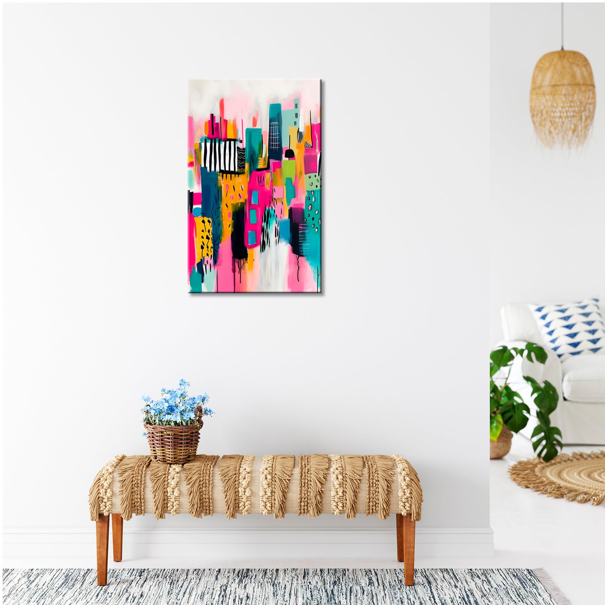 DECLINA Buntes Wandbild Stadt Pop – Wanddekoration abstrakte Kunst Premium – Foto auf glänzendem Acrylglas – hergestellt in Frankreich
