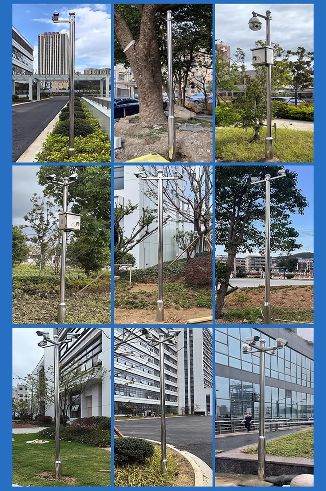 üBerwachungskamera halterung Sicherheitsmast aus Edelstahl 304, Kameraüberwachungsmast und Halterung für den Schulhof, die Veranda, die Terrasse, den Gehweg, Weitwinkel-CCTV-Mast(Height 2+2+1.5 m)