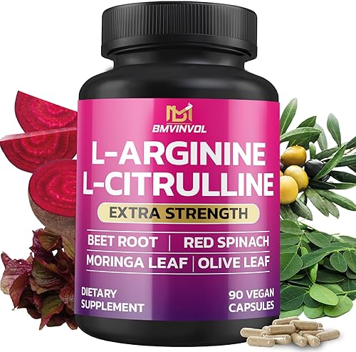 L Arginine L Citrulina Suplemento Plus Remolacha Root, Moringa, Oliva, Espinaca Roja para Apoyar los Niveles de Energía - 90 Cápsulas