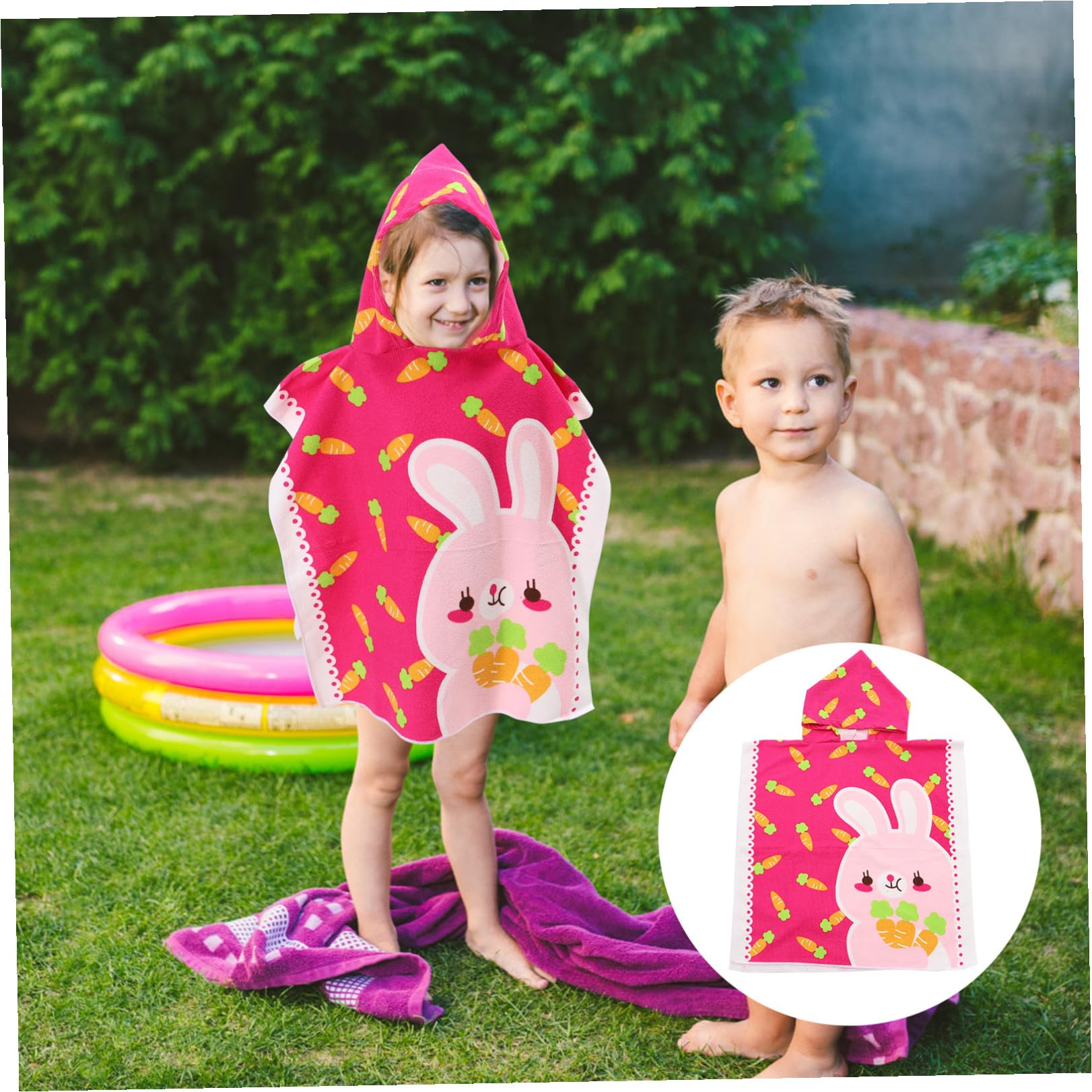 STOBAZA 4piezas Toalla De Playa Capucha para Niño Toalla Infantil Diseño y Divertido para Piscina y Playa y Absorbente