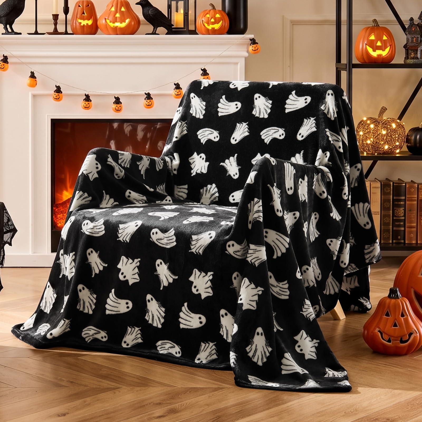 BEDELITE Ghost Halloween Throw Blanket Decor & Gift, Black, 50"x60" Ghost Throw(50"x60")