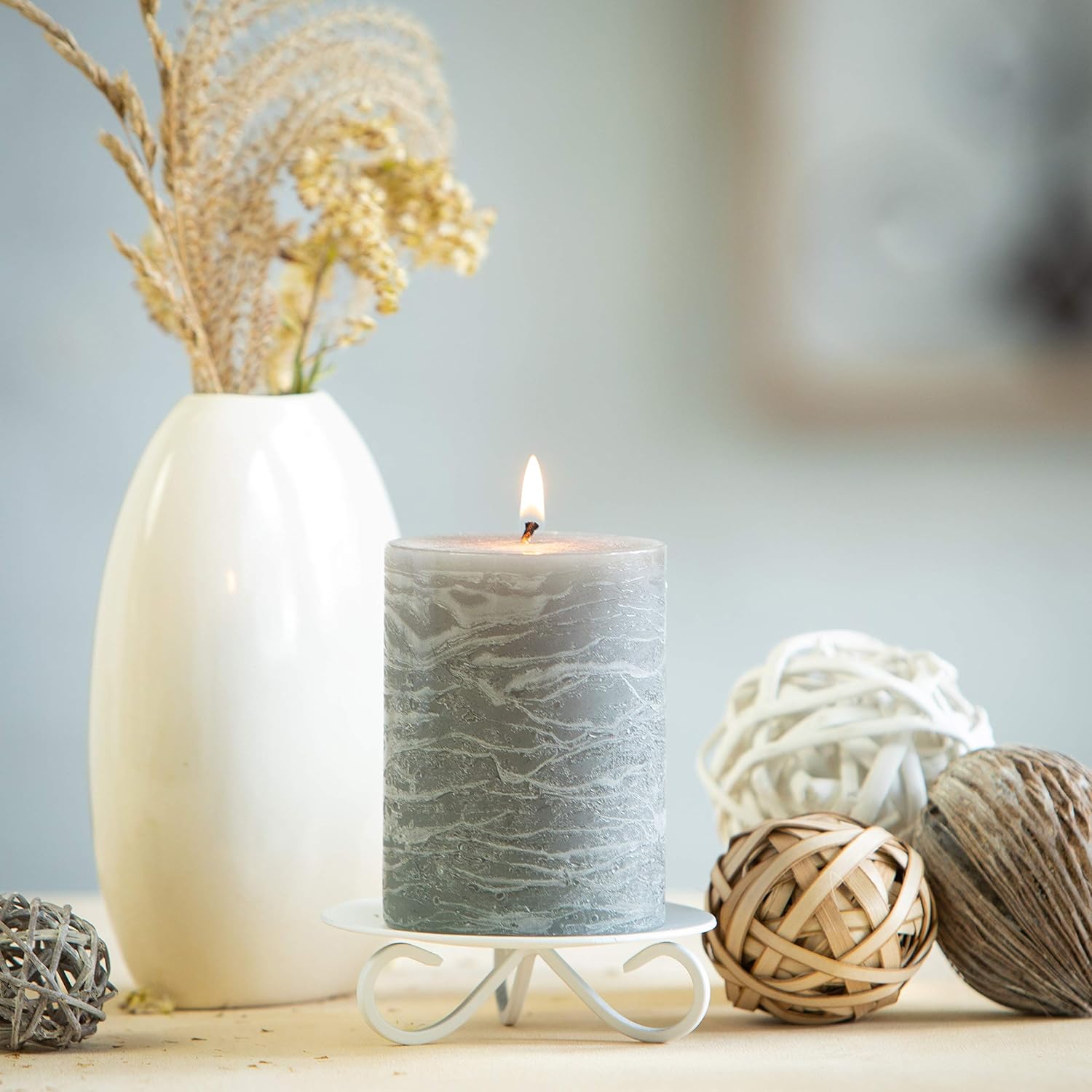 Unscented 3x4 Tall Pillar Candles – Set of 3 Hand Poured Wax Candles | Smokeless, Clean Burning Décor for Home, Weddings, Church, Events | Gray: Home Improvement