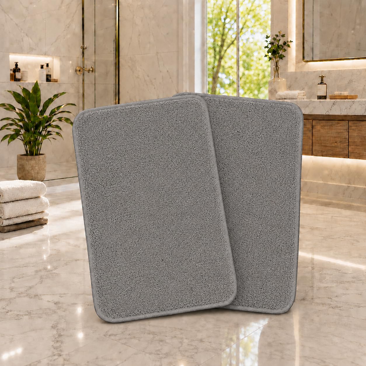 Microfiber Bath Mat Pack of 2 | 60 x 40 cm Soft Absorbent Bathroom Rugs, Non-Slip Washable Floor Mat for Bathroom, Shower, Doorway & Laundry Area (Solid Grey)-image-2