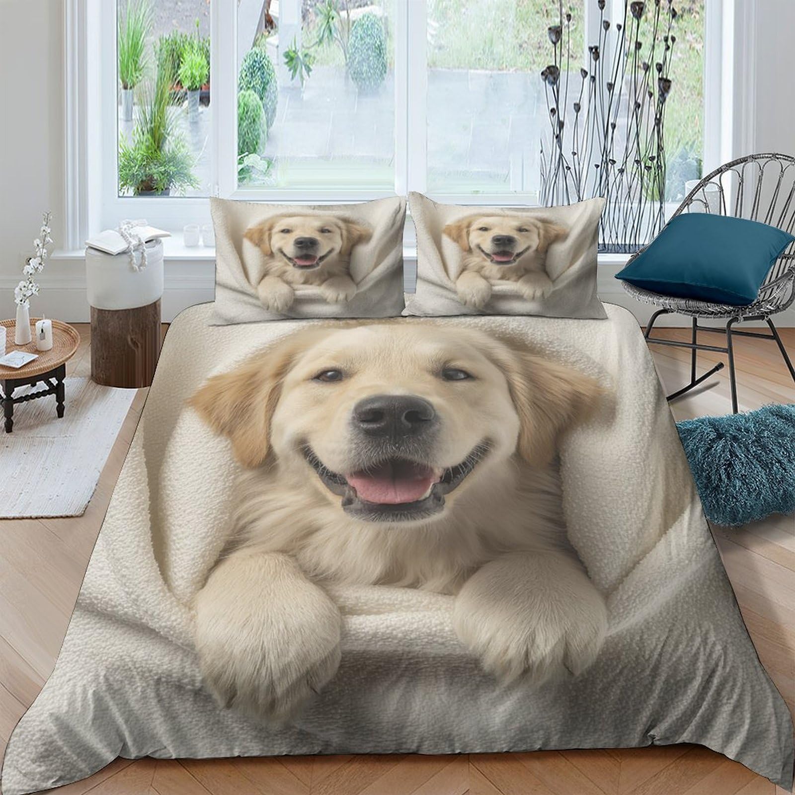 Ctjqhvkz Style-4 3D Printed Golden Retriever Fitted Sheet Microfiber Soft Dog Pattern Bed Cover Anti-Slip Washable For Bedroom Guestroom Decor Single（135X200cm）