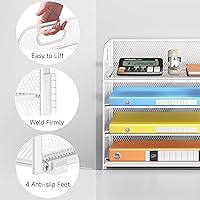 Vista 34 de 5 Tray Paper Organizer Letter Tray with Handle - Mesh Desk File Organizer, Paper Sorter Organizer for Office, Home or School File Folder Holder
