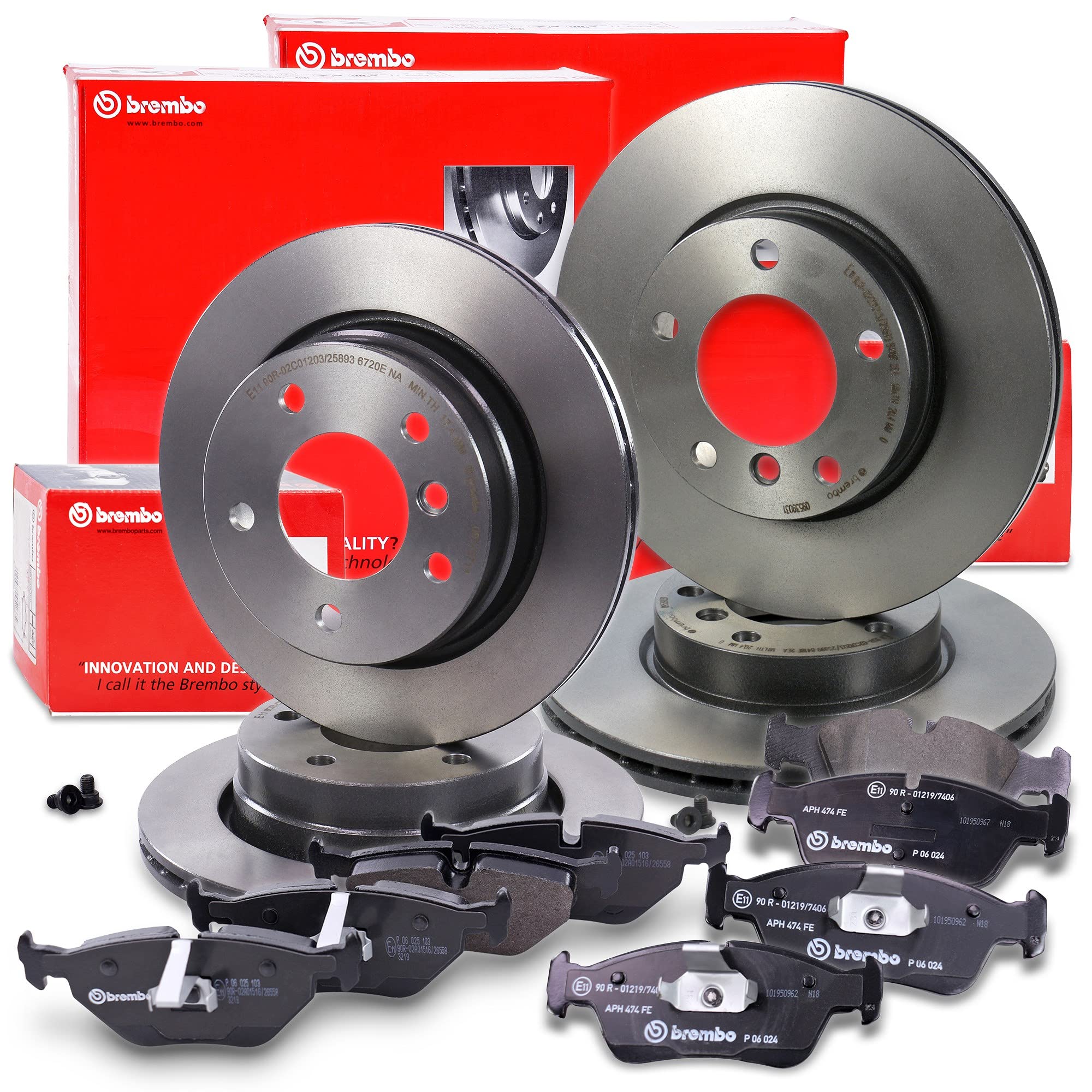 BREMBO Set di freni Coated Disc Line incl. dischi freno anteriori Ø 286 mm ventilati + posteriori Ø 276 mm ventilati + pastiglie freno anteriori e posteriori, compatibili con BMW Serie 3 (E46)