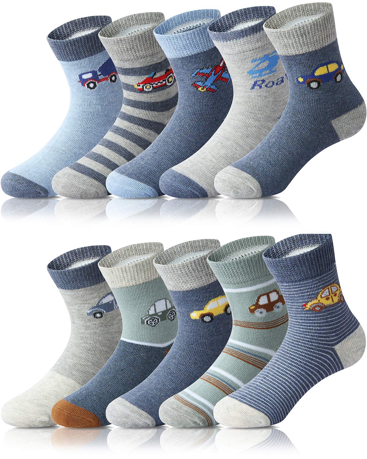 Adorel Jungen Socken Baumwolle Kindersocken Babysocken Strümpfe 10er-Pack Verkehrsmittel 24-26 (Herstellergröße M)